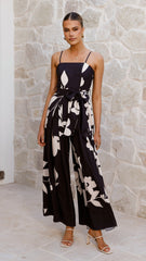 Carson Front Split Strapless Jumpsuit - Black Floral