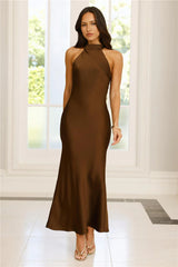 Icon Status Satin Maxi Dress Chocolate