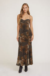 Monet Mesh Maxi Dress-Ombre Brown Flower