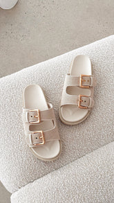 Tenzin Slides - Cream Linen