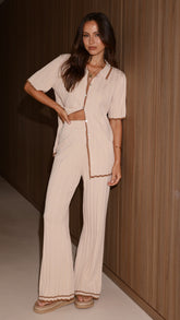Shaylie Wide Leg Pants - Beige