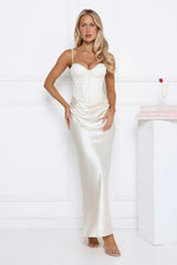Shimmering Horizon Satin Maxi Dress Cream