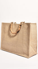 Sandie Beaded Lemon Bamboo Tote Bag - Natural / Lemon