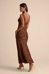 Celeste Brown Floral Burnout Bustier Maxi Dress